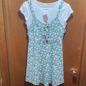 Girl’s Heart and Arrow Pistachio Green and White Ribbed Mini Dress Size 16 NWT